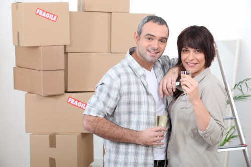 Household boxes and furniture prepared for transport in Sutton